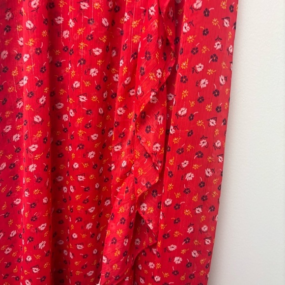 Madewell Ruffle Strap Wrap Dress Metallic Striped Praire Posies - Picture 10 of 15